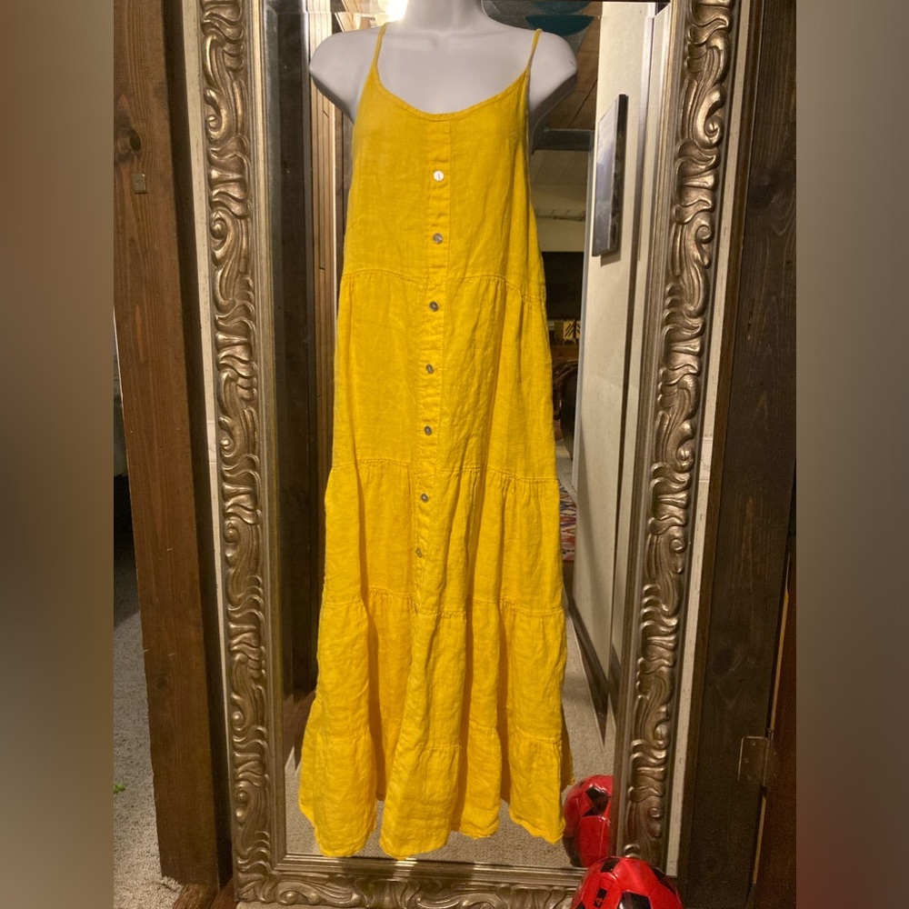 Yellow linen tiered dress made in Italy